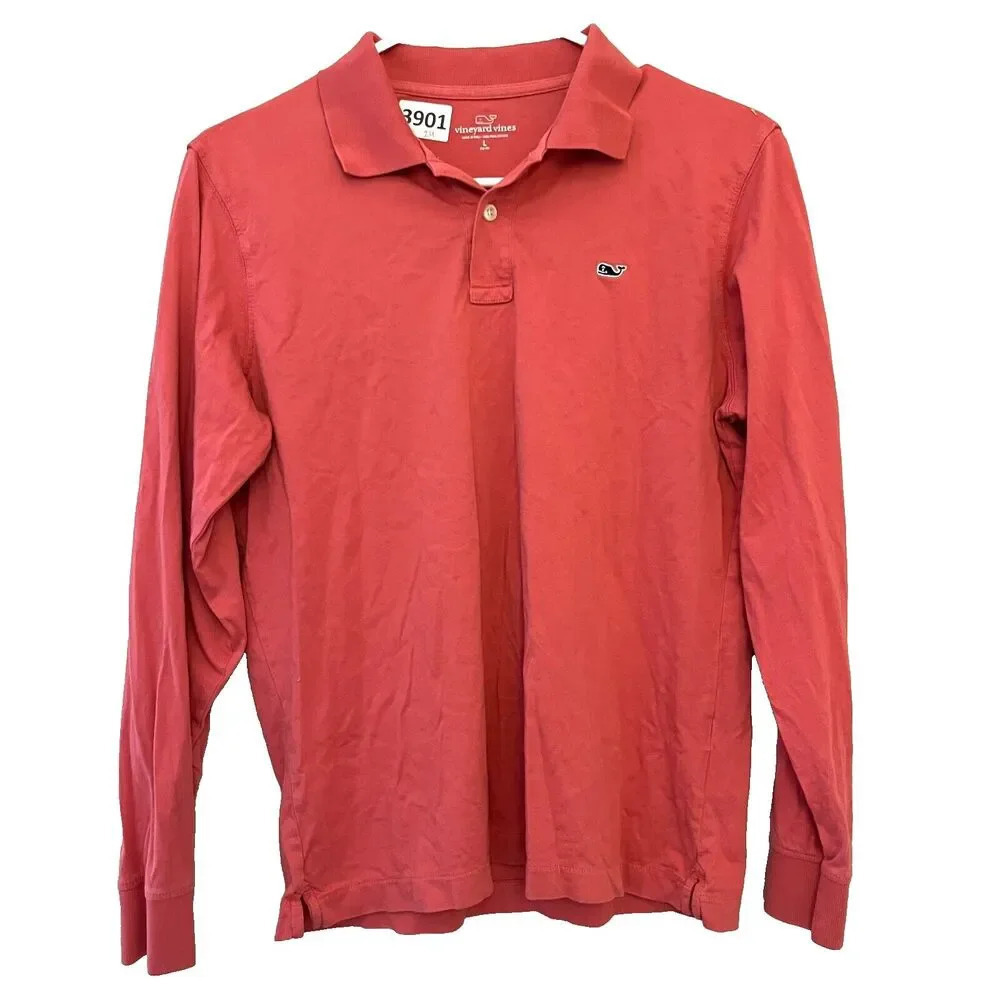 Vineyards Vines Boys Dark Pink Shirt L Cotton Polo Collared Long Sleeve Preppy